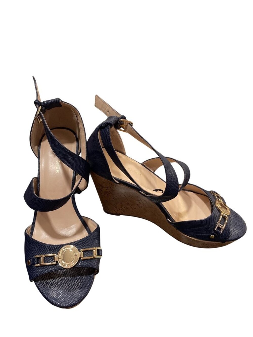 Marc Fisher wms green gold 4" dress wedge heels shoes sz 9.5M SKU 10-064